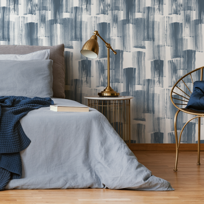 Brushstroke Wallpaper with a Layered Painterly Motif in Navy Blue - C768 - Decor Addict, LLC