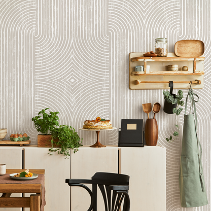 Abstract Wallpaper with Distressed Arches and Lines in Beige and Cream - C927 - Decor Addict, LLC