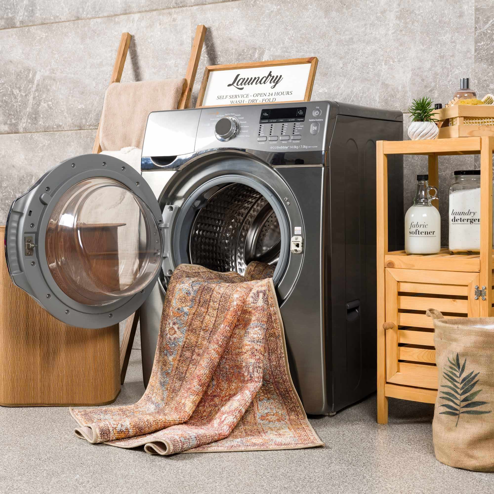 Anshu Peach Washable Area Rug - Decor Addict, LLC