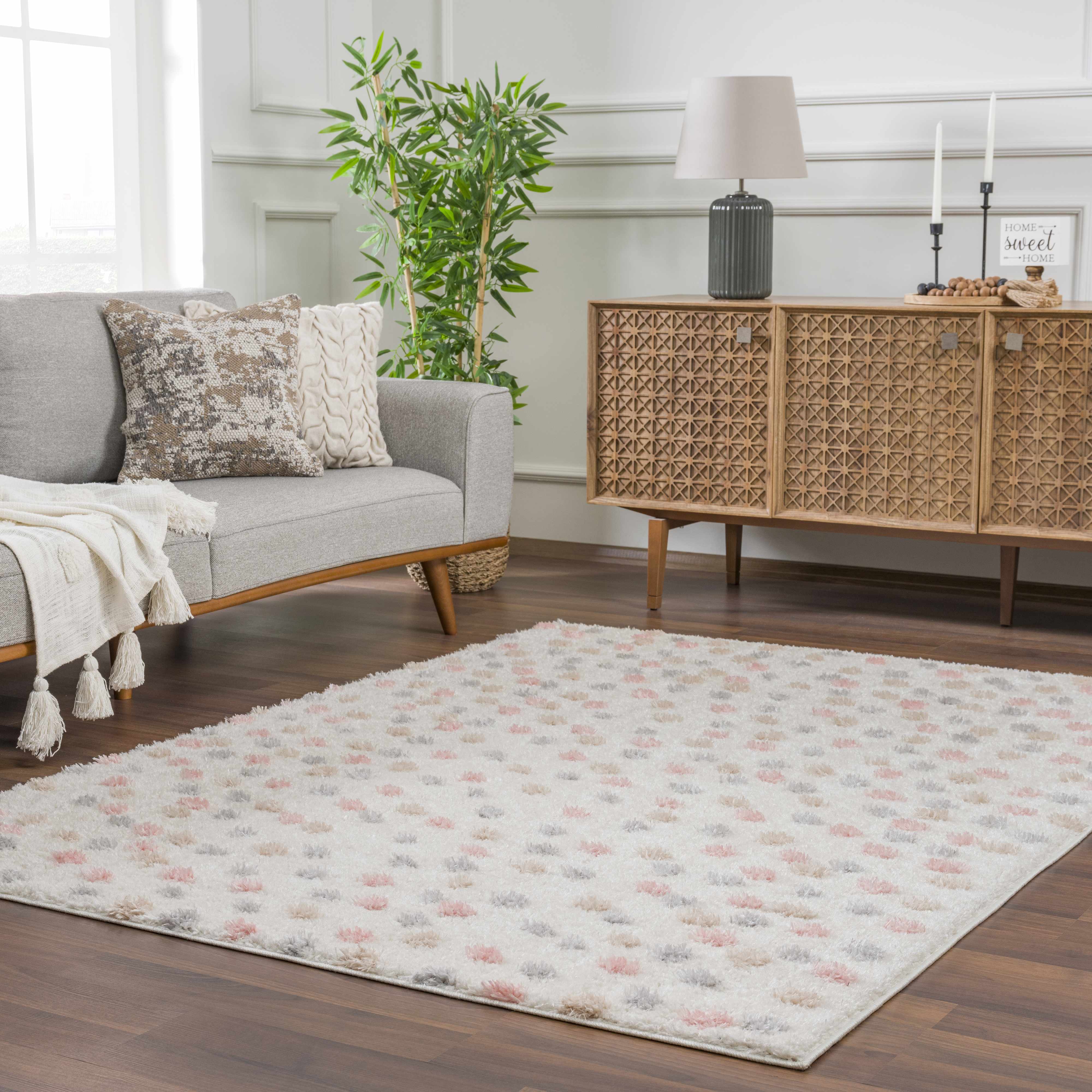 Cansu Pink & Cream Dotted Area Rug - Decor Addict, LLC