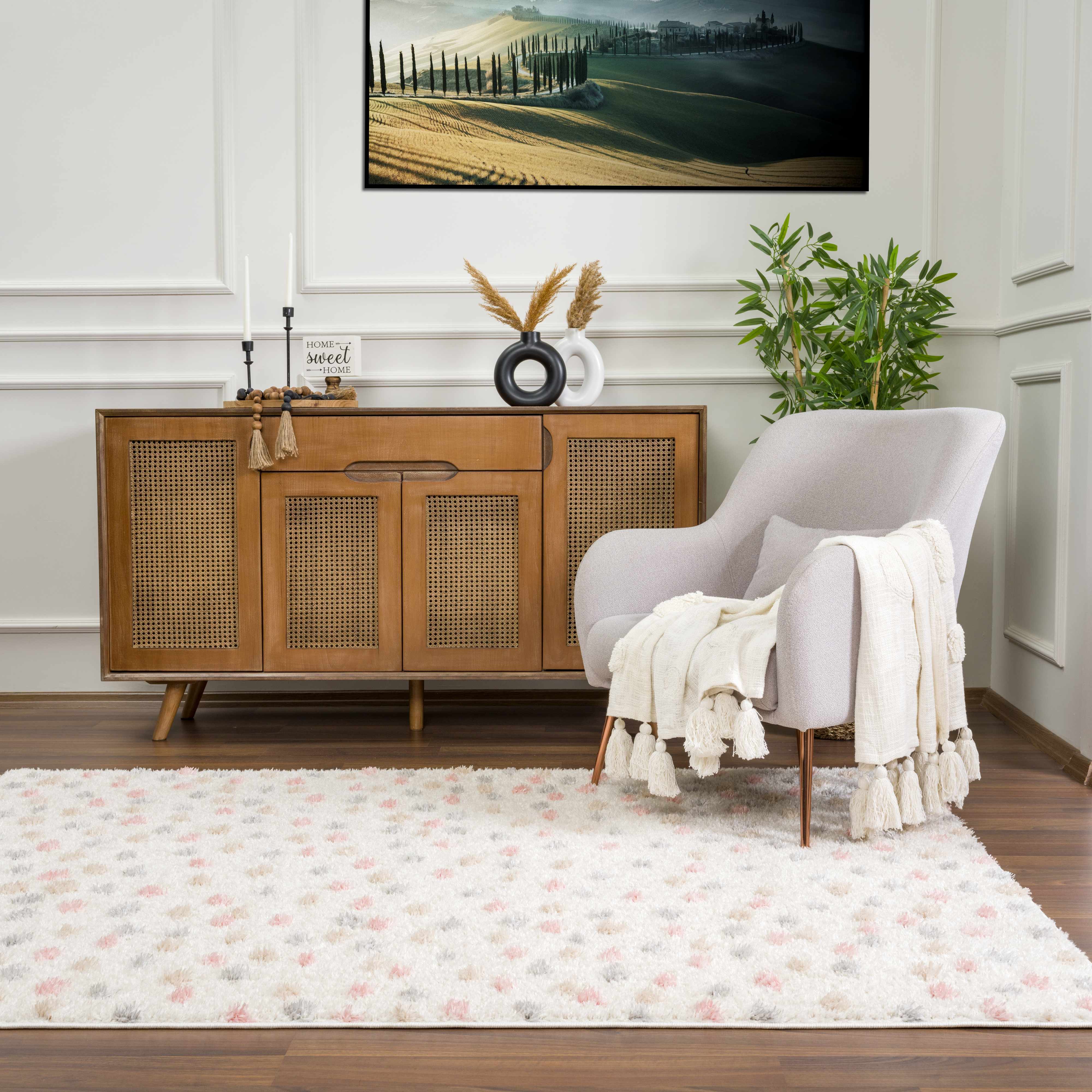 Cansu Pink & Cream Dotted Area Rug - Decor Addict, LLC