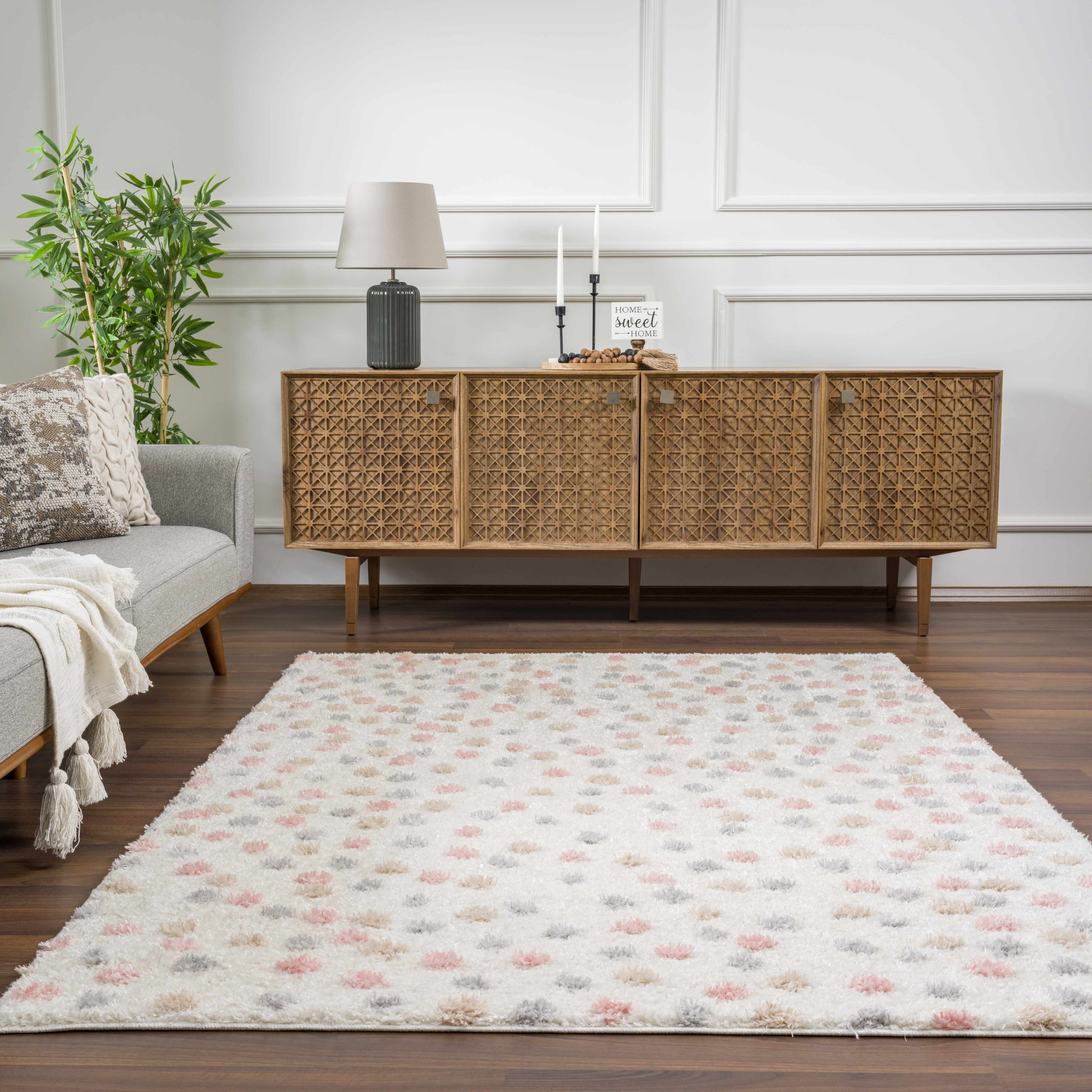 Cansu Pink & Cream Dotted Area Rug - Decor Addict, LLC