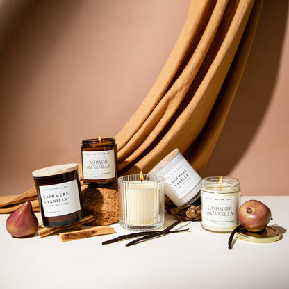 Cashmere and Vanilla Soy Candle - White Jar - 11 oz - Decor Addict, LLC