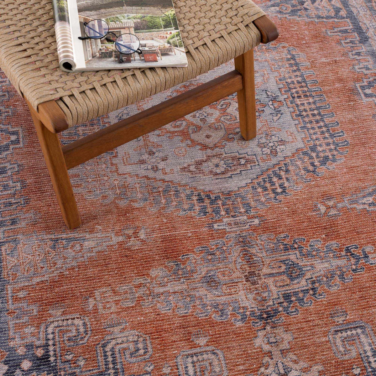 Taber Burnt Orange Washable Rug - Decor Addict, LLC