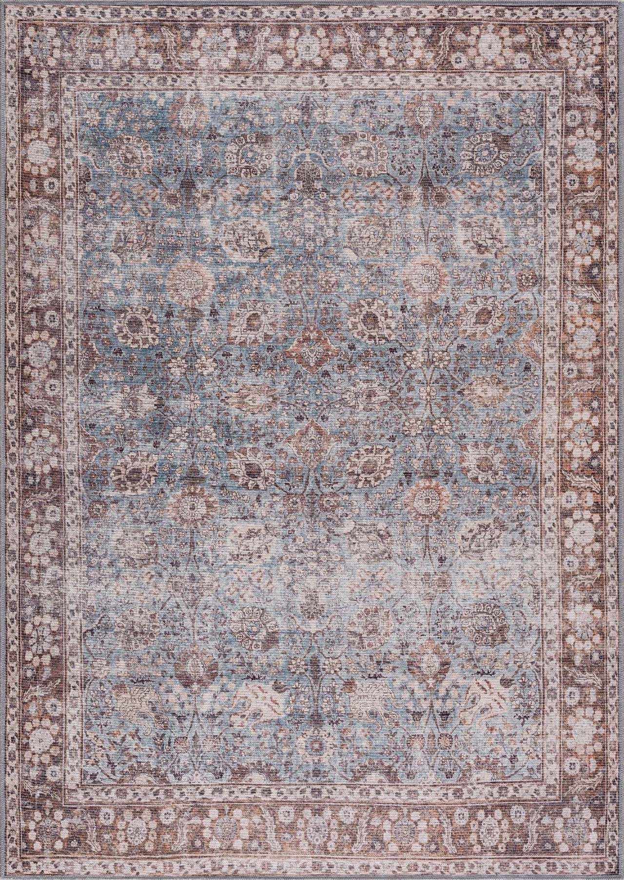 Brown Blue Dauis Vintage Washable Rug - Decor Addict, LLC