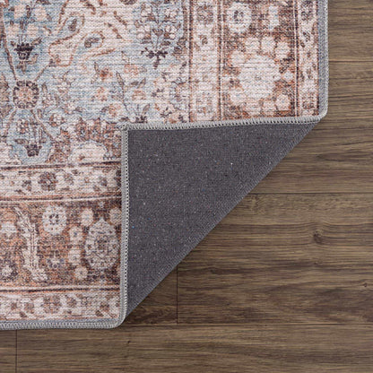 Brown Blue Dauis Vintage Washable Rug - Decor Addict, LLC