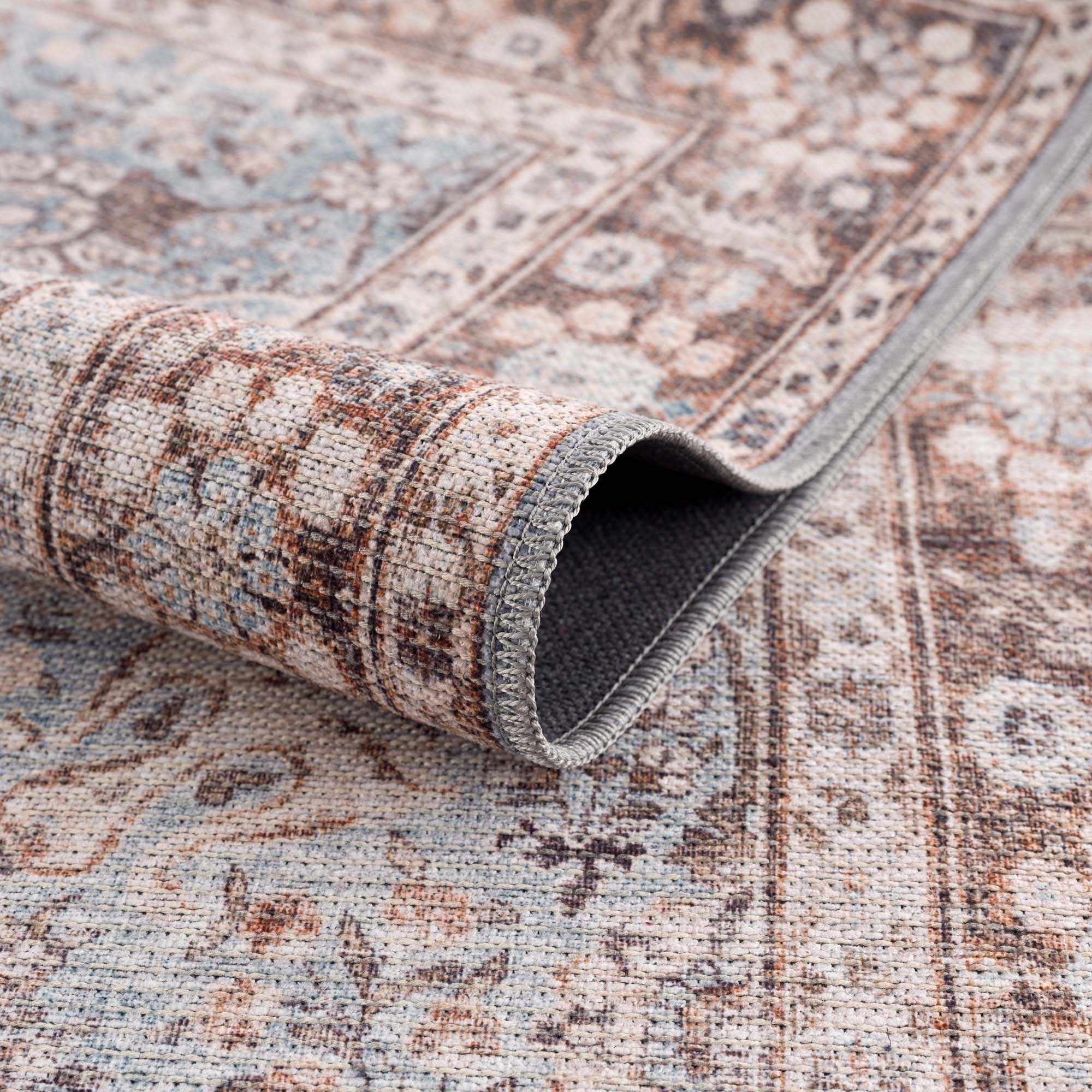 Brown Blue Dauis Vintage Washable Rug - Decor Addict, LLC