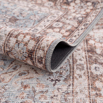 Brown Blue Dauis Vintage Washable Rug - Decor Addict, LLC