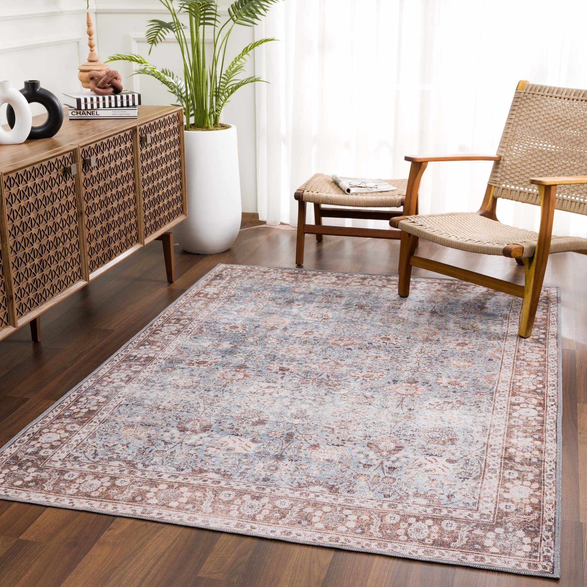 Brown Blue Dauis Vintage Washable Rug - Decor Addict, LLC