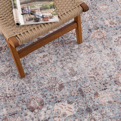 Brown Blue Dauis Vintage Washable Rug - Decor Addict, LLC