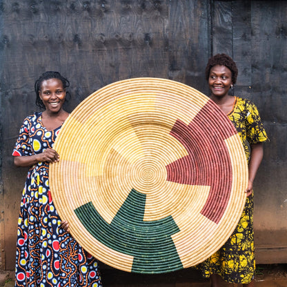 48" Oversized Tan & Evergreen Geo Wall Art Plate - Decor Addict, LLC