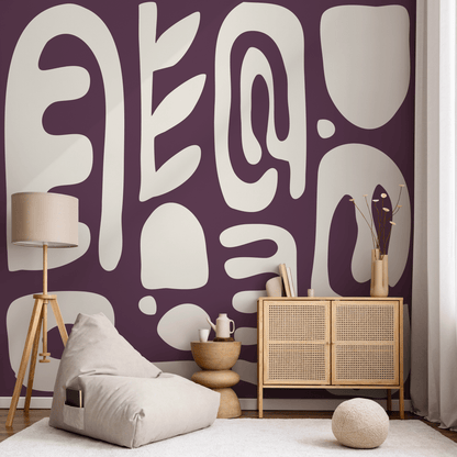 Abstract Wallpaper with Bold Organic Shapes in Purple and Beige - D594 - Decor Addict, LLC