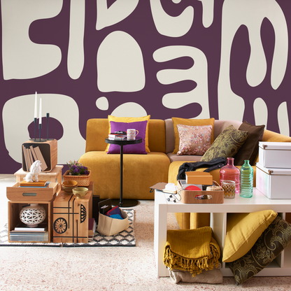 Abstract Wallpaper with Bold Organic Shapes in Purple and Beige - D594 - Decor Addict, LLC