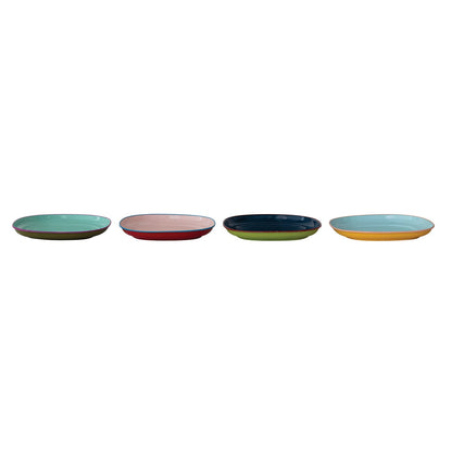 Enameled Stainless Steel Plate with Colored Edge, 4 Colors