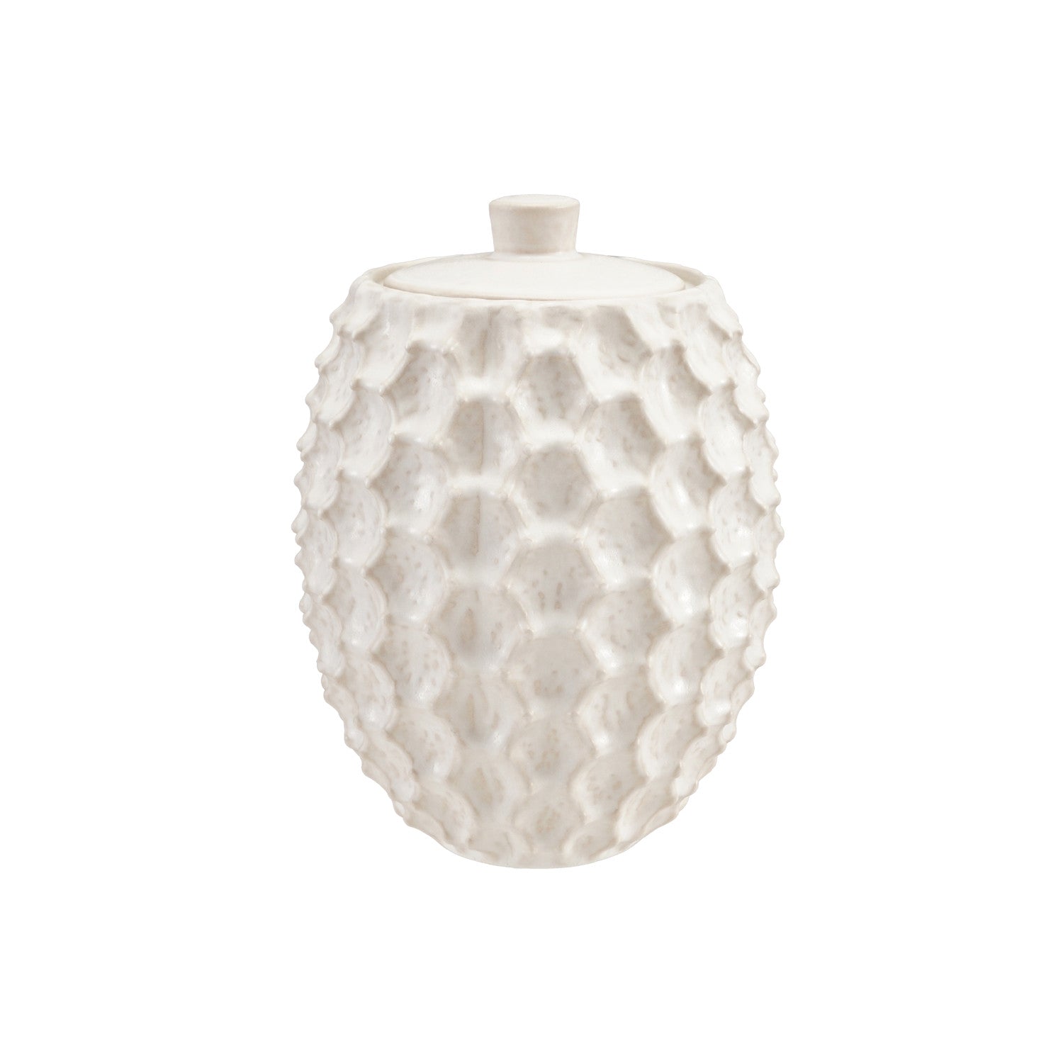 7" Round x 9-1/4"H Stoneware Sculptural Jar, Matte White