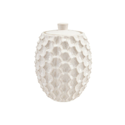 7" Round x 9-1/4"H Stoneware Sculptural Jar, Matte White