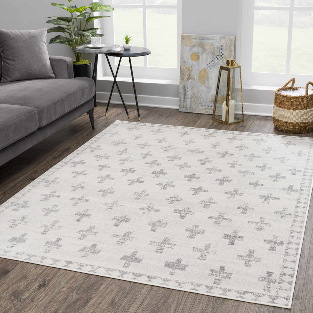 Tigris Swiss Cross Ivory&Gray Area Rug - Decor Addict, LLC