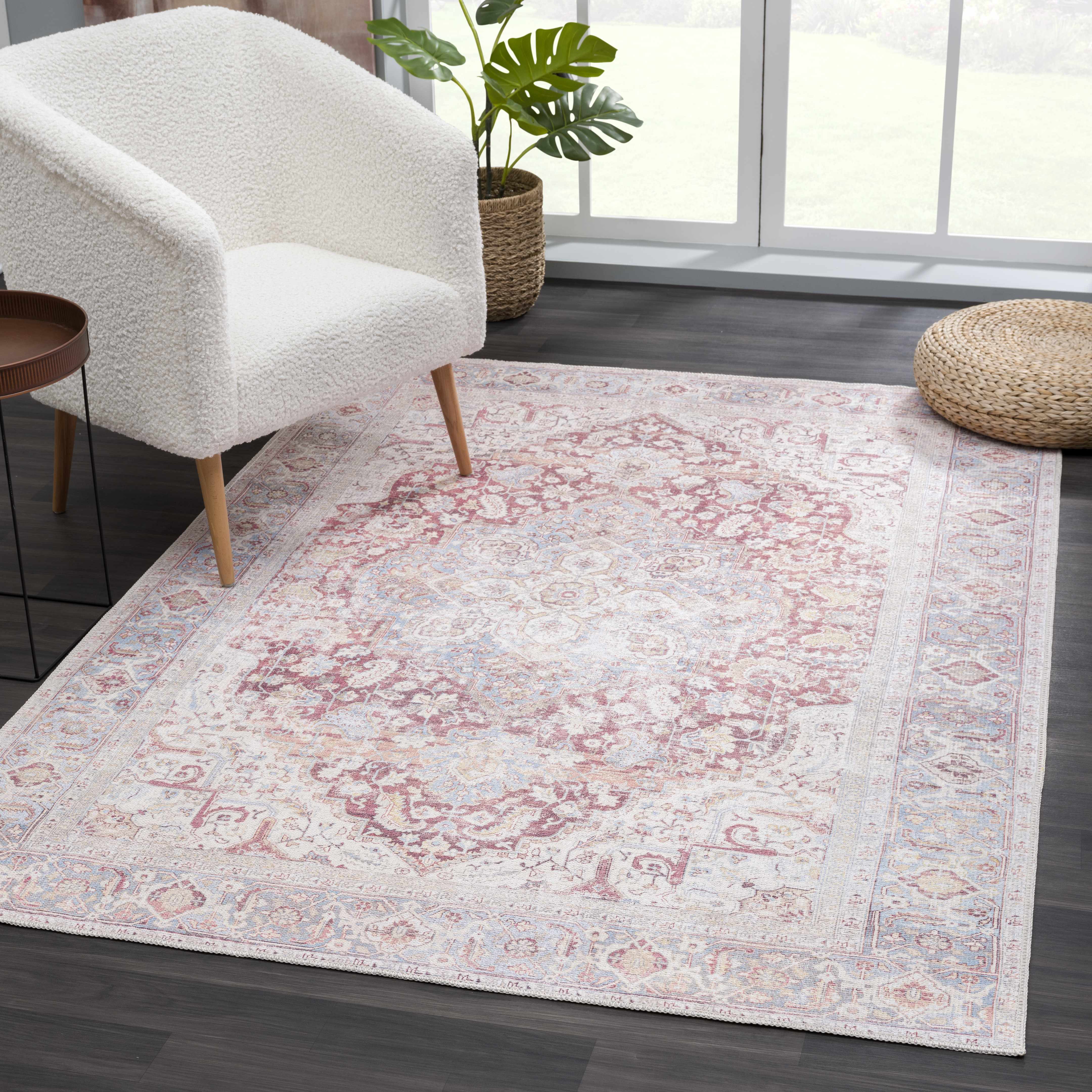 Cream Rust Leeston Vintage Washable Area Rug - Decor Addict, LLC