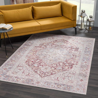 Cream Rust Leeston Vintage Washable Area Rug - Decor Addict, LLC
