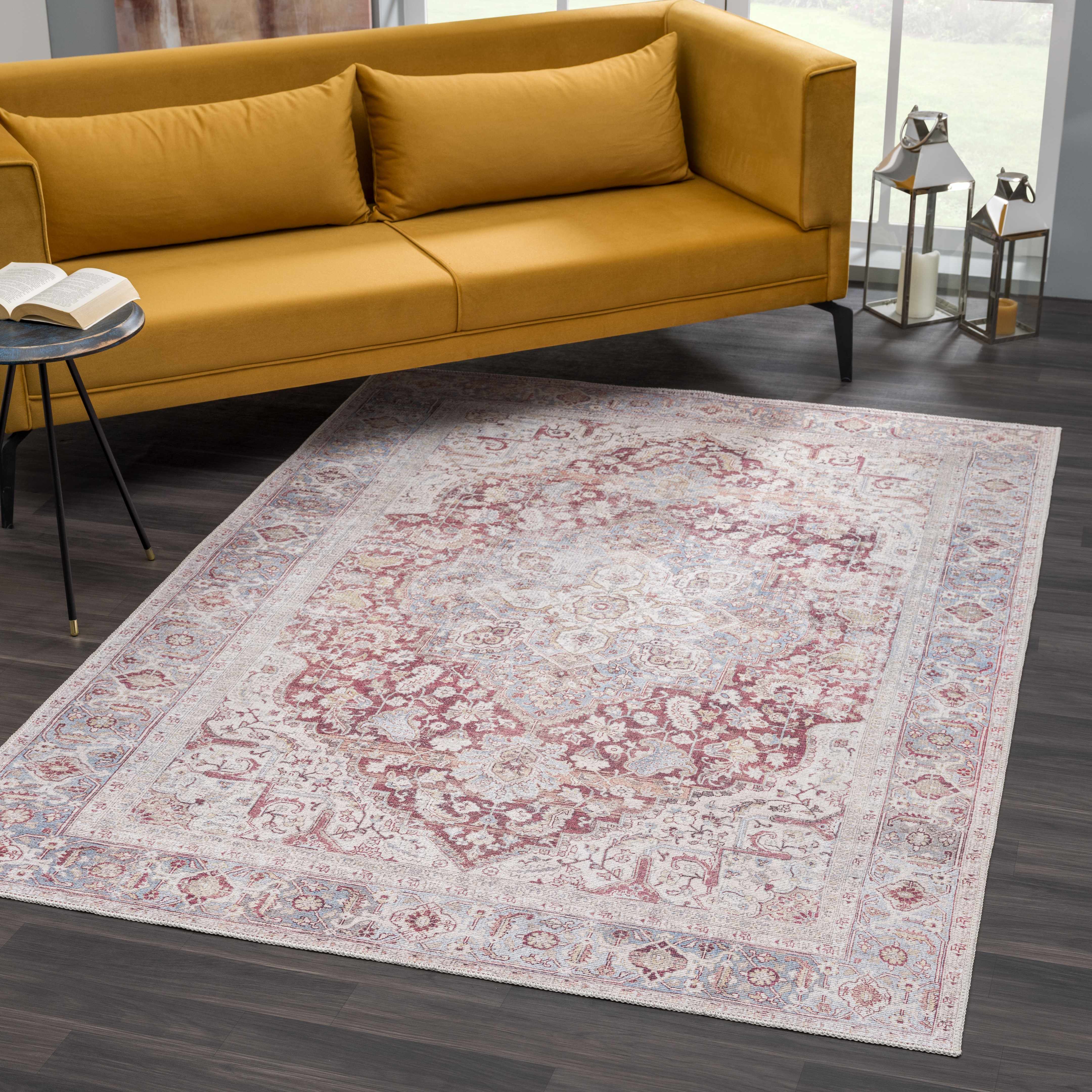 Cream Rust Leeston Vintage Washable Area Rug - Decor Addict, LLC