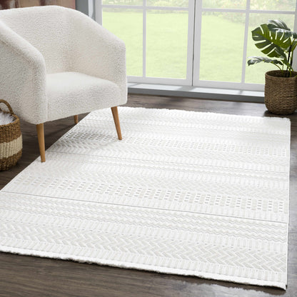 Cira Ivory Textured Area Rug with Fringes - Decor Addict, LLC