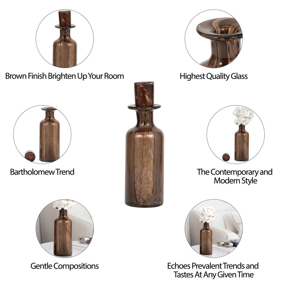 14" Hilary Large Brown Glass Bottle - Decor Addict, LLC