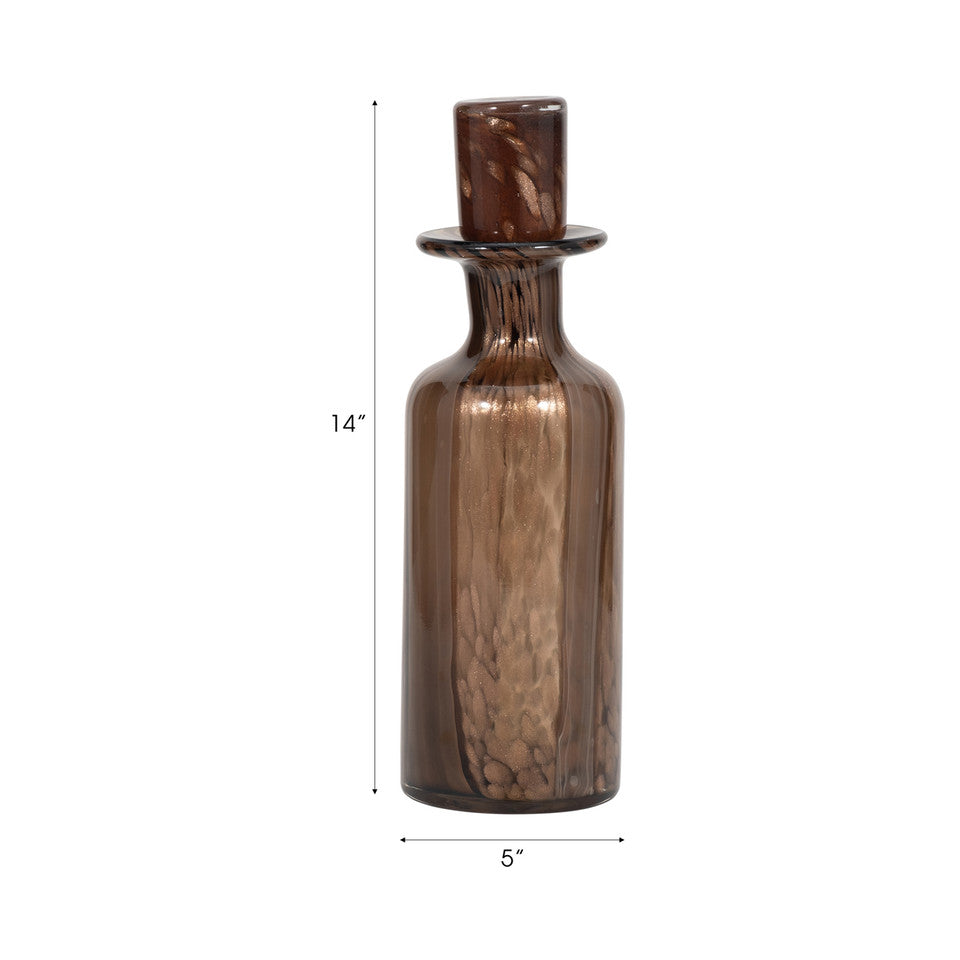 14" Hilary Large Brown Glass Bottle - Decor Addict, LLC