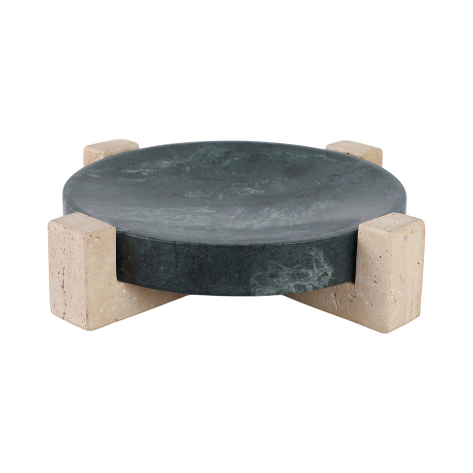 12" Archer Small Green Marble and Travertine Tray - Decor Addict, LLC