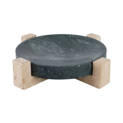 12" Archer Small Green Marble and Travertine Tray - Decor Addict, LLC
