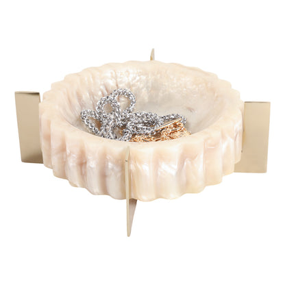 8" Cecil White Mica Resin Jewelry Bowl - Decor Addict, LLC