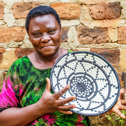 12" Large Black & White Thousand Hills  Round Basket - Decor Addict, LLC