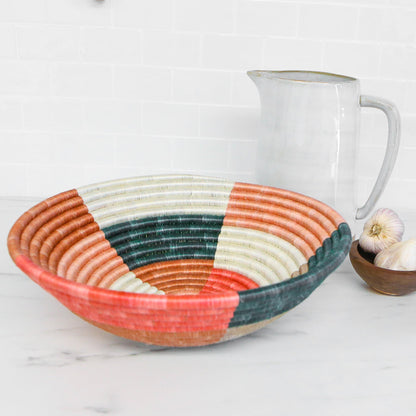 12" Large Coral & Clay Umuseke Round Basket - Decor Addict, LLC