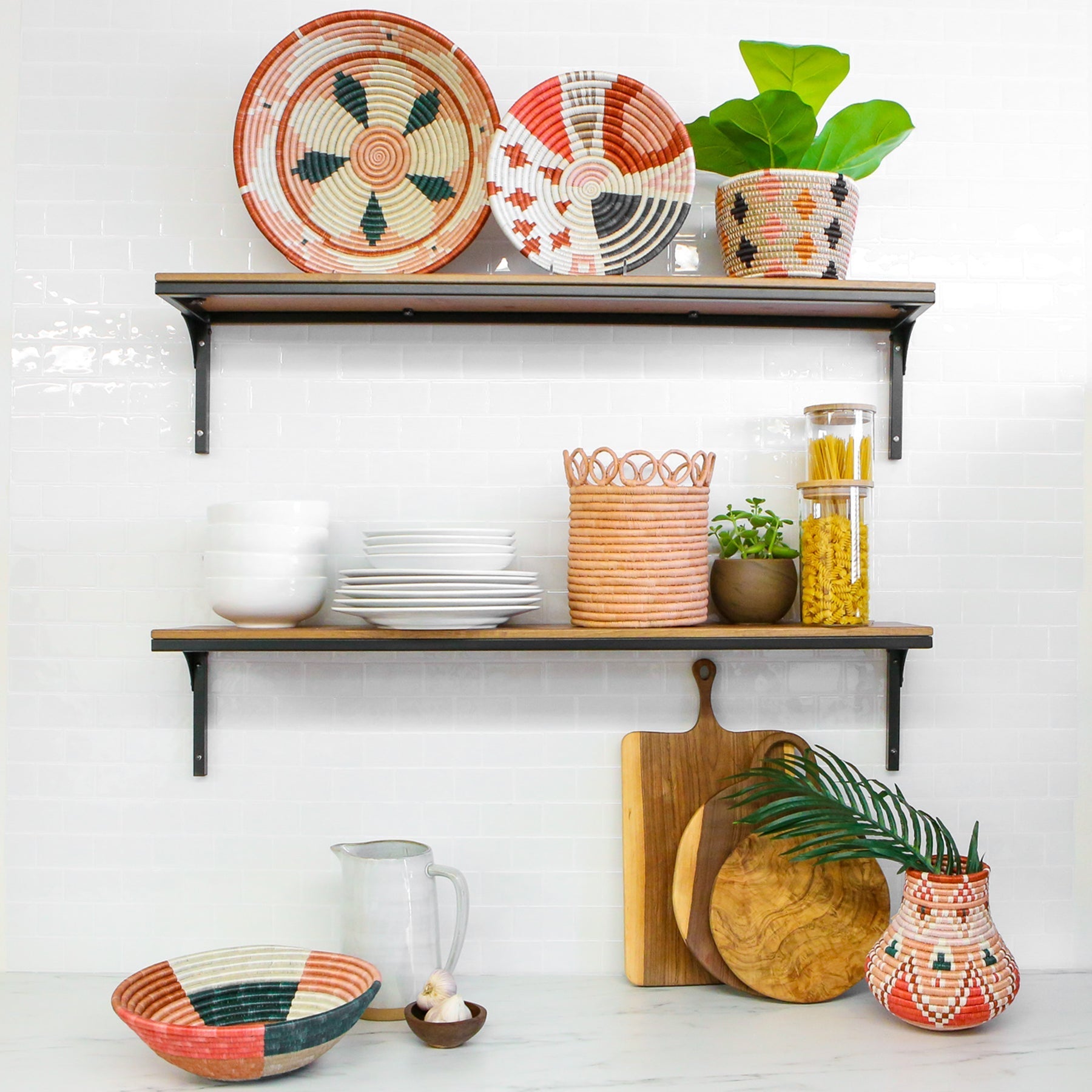 12" Large Coral & Clay Umuseke Round Basket - Decor Addict, LLC