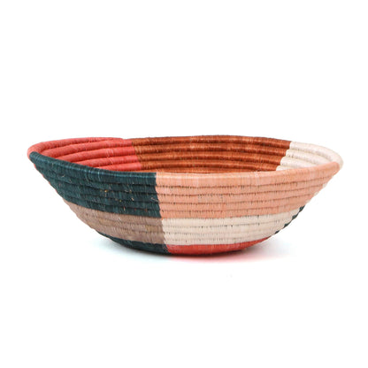 12" Large Coral & Clay Umuseke Round Basket - Decor Addict, LLC