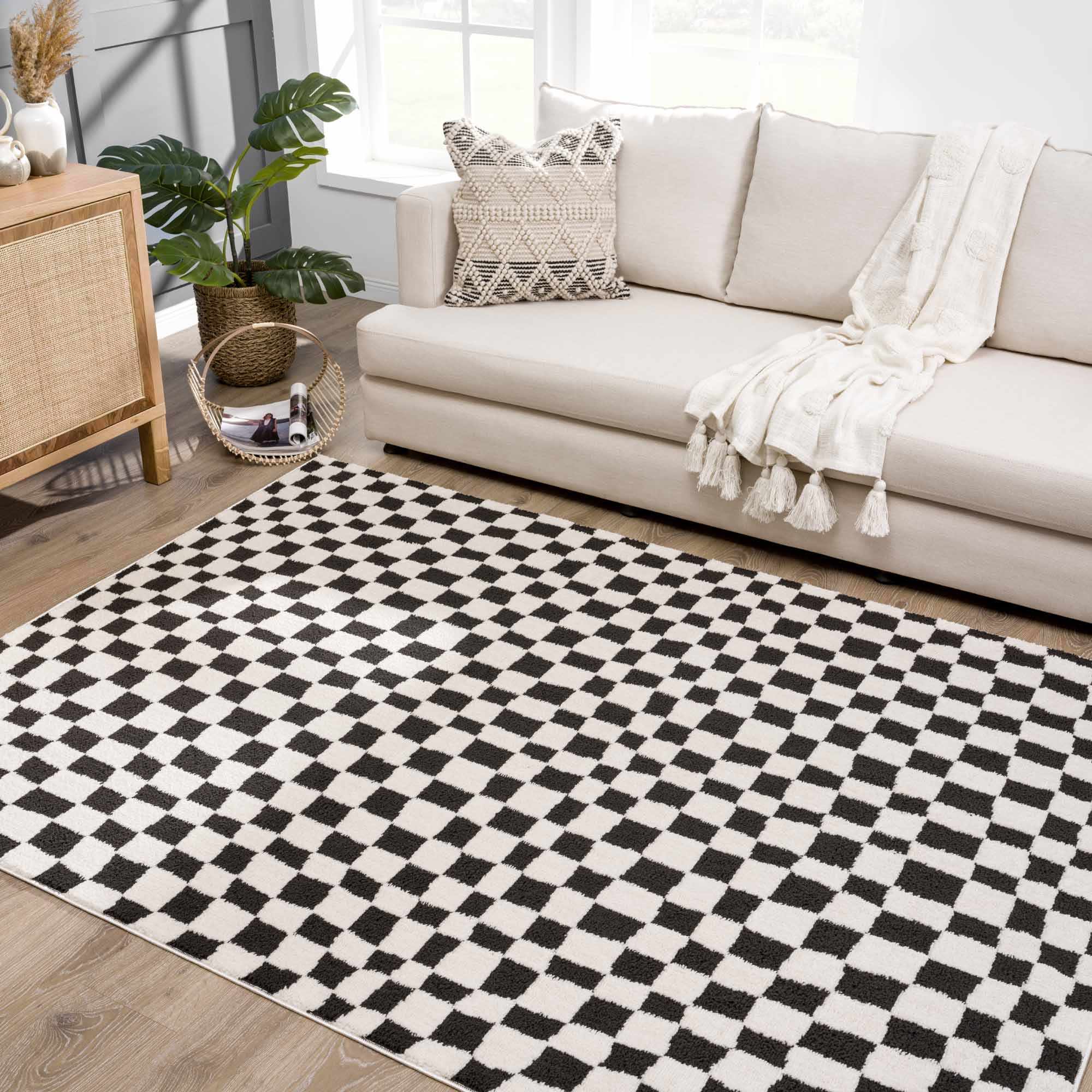 Lajos Black & White Checkered Area Rug - Decor Addict, LLC