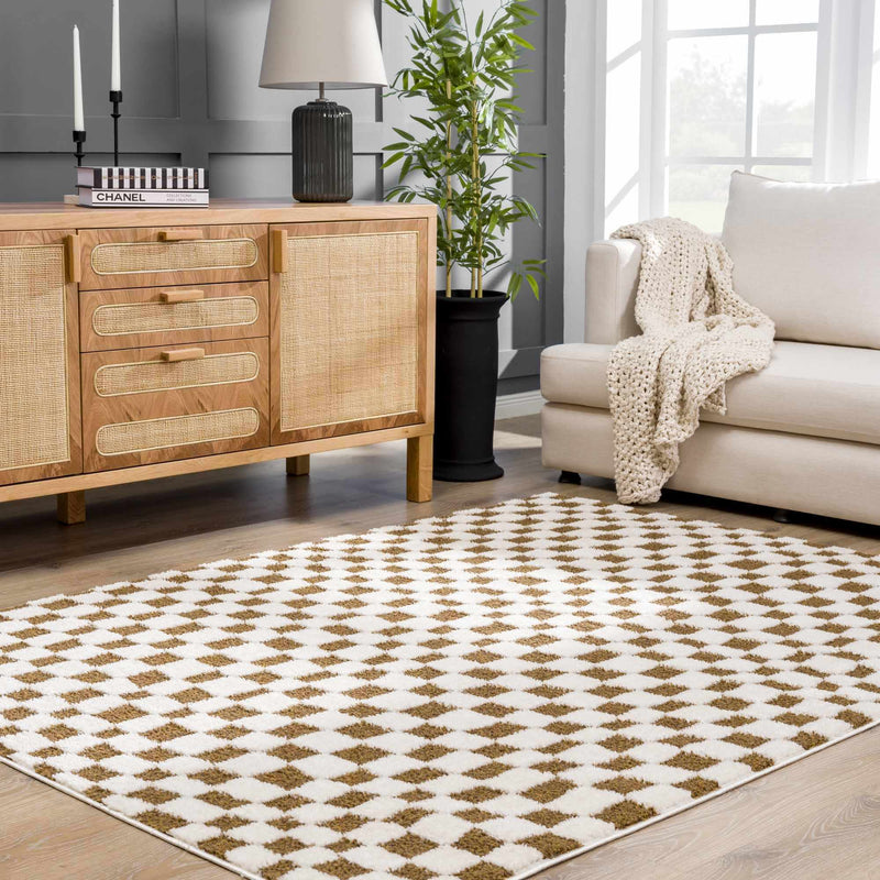 Lajos Brown Checkered Area Rug - Decor Addict, LLC