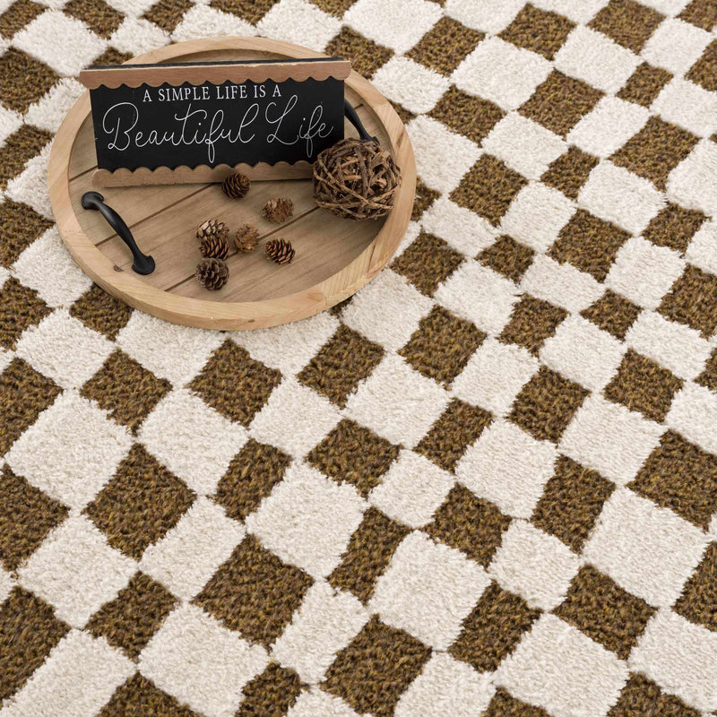 Lajos Brown Checkered Area Rug - Decor Addict, LLC