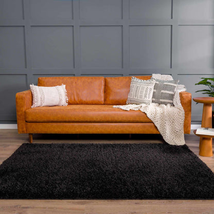 Faina Solid Black Shag Rug Washable - Decor Addict, LLC