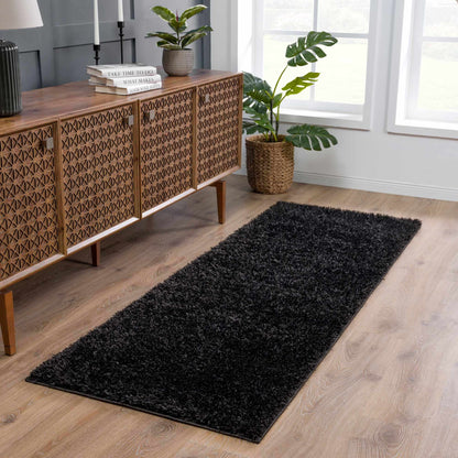 Faina Solid Black Shag Rug Washable - Decor Addict, LLC