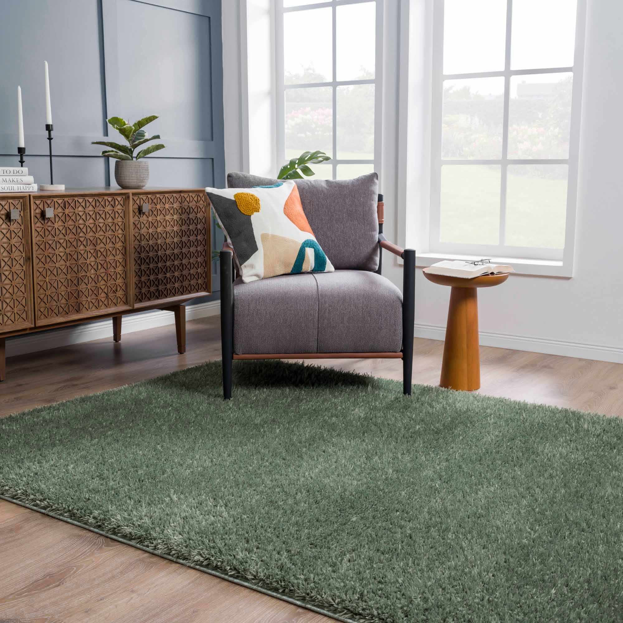 Faina Solid Green Shag Rug Washable - Decor Addict, LLC