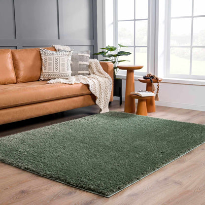 Faina Solid Green Shag Rug Washable - Decor Addict, LLC