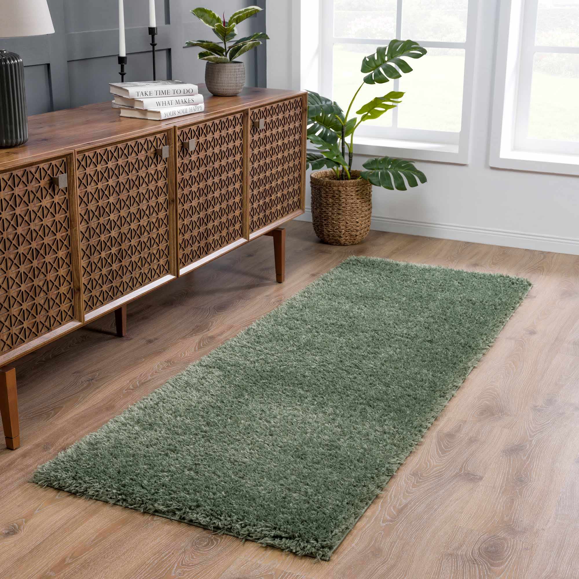 Faina Solid Green Shag Rug Washable - Decor Addict, LLC