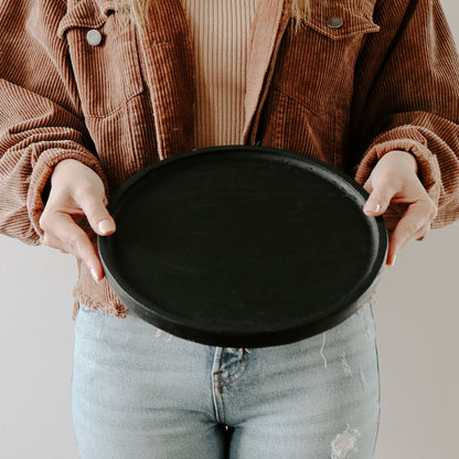 Large Black Round Wood Tray - Decor Addict, LLC