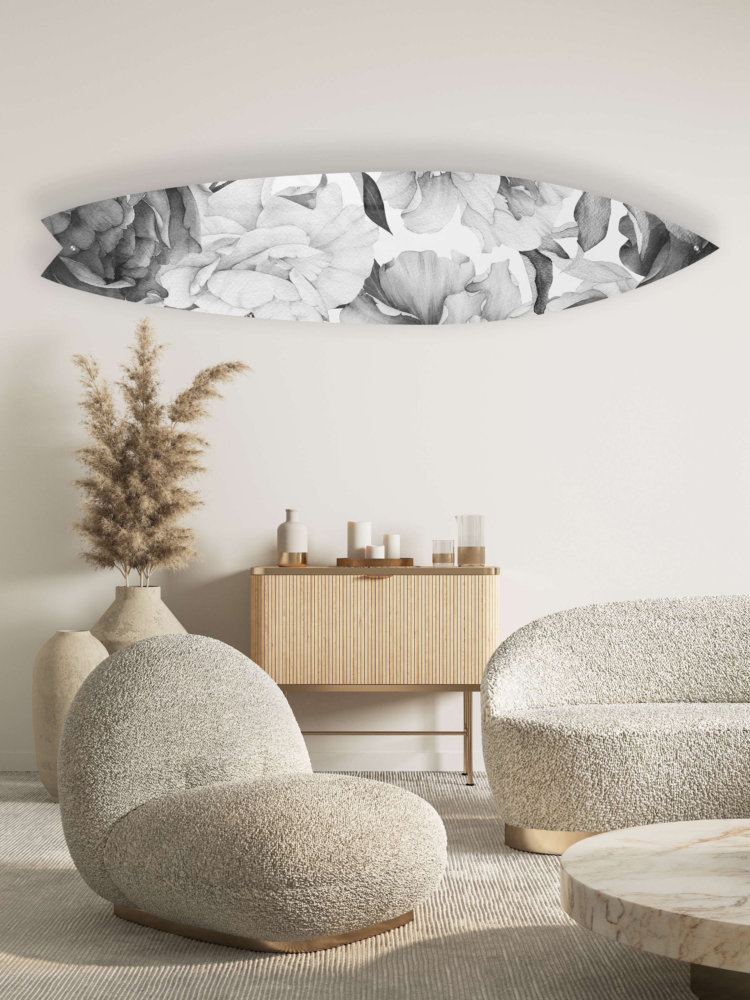 Black and White Peony Acrylic Surfboard Wall Art - Decor Addict, LLC