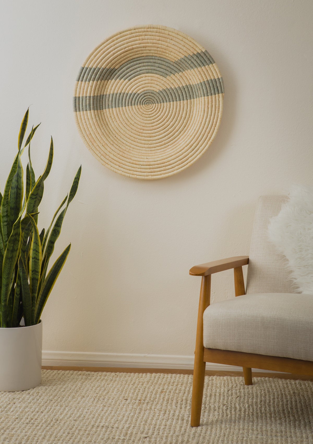 24" Gray Double Striped Woven Wall Art Plate - Decor Addict, LLC