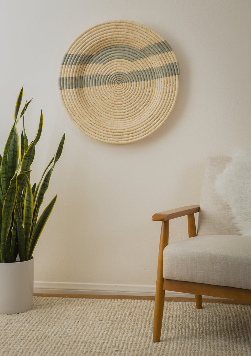 24" Gray Double Striped Woven Wall Art Plate