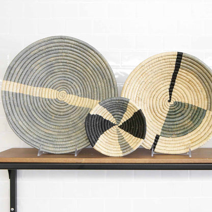 12" Large Opal Gray Striped Round Basket - Decor Addict, LLC