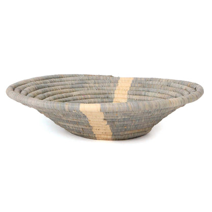 12" Large Opal Gray Striped Round Basket - Decor Addict, LLC