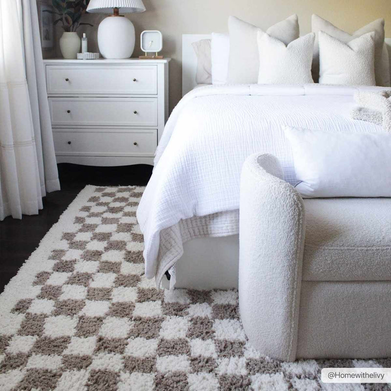 Kieu Light Gray & Taupe Checkered Area Rug - Decor Addict, LLC