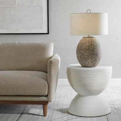 Cyprien lamp detail showing pitted ceramic texture